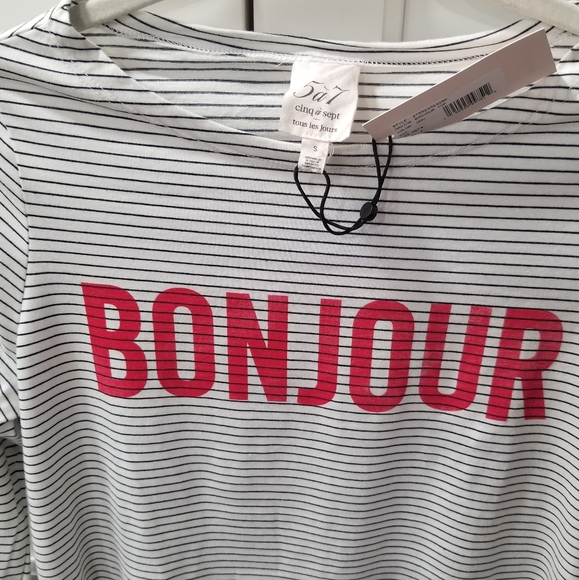 SOLD! NWT Cinq a Sept Maxine Striped Bonjour Top French 3/4 Length Sleeves - Picture 7 of 10